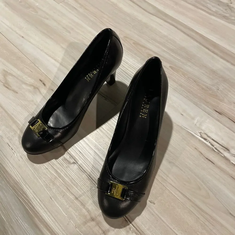 LAUREN Ralph Lauren class logo black pump heels size 6 B